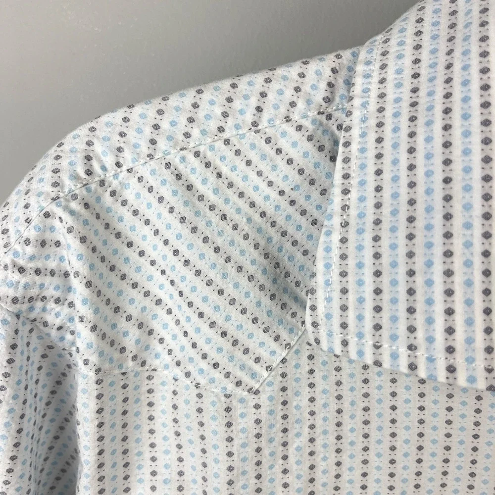 Vintage Banana Republic Pearl Snap Shirt Mens XL Blue White Long Sleeve Y2K